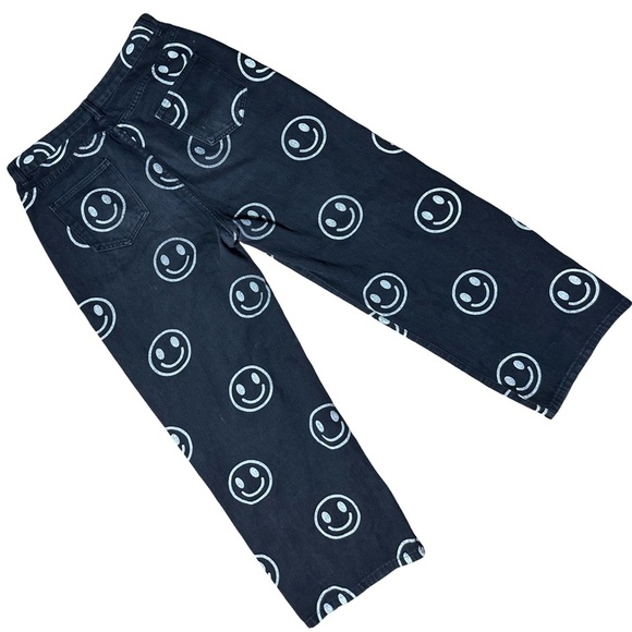 JIUZHOU HORSE Black Jeans with White Smiley Faces Size 36 - Picture 3 of 5